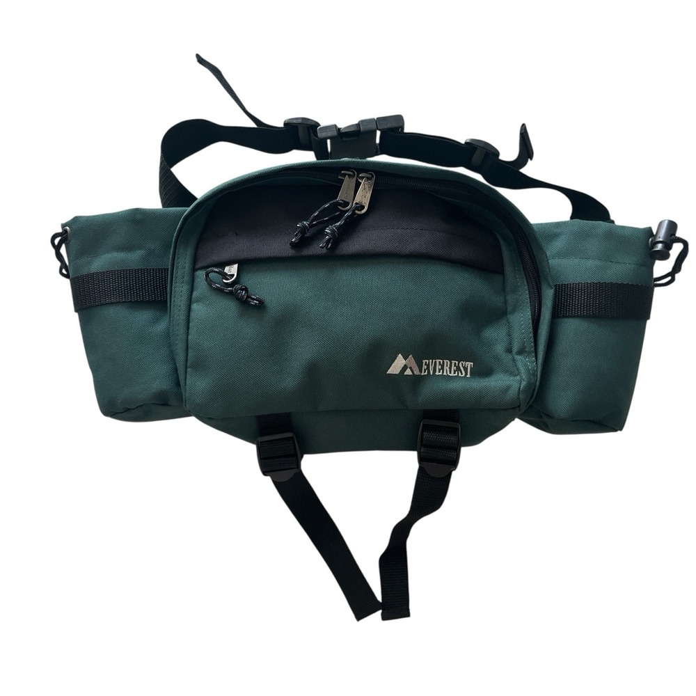 VTG Everest Fanny Pack Hiking Waist Pack Green 2 Bottle Holder Adjustable